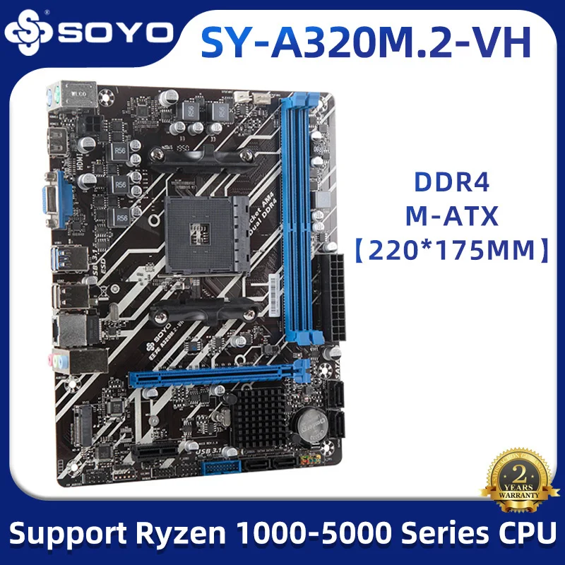 SOYO Full New Dragon A320M.2-VH Gaming Motherboard DDR4 Dual Channel Memory Slots 8th APU AMD Ryzen CPU (AMD A320/AM4 Socket)