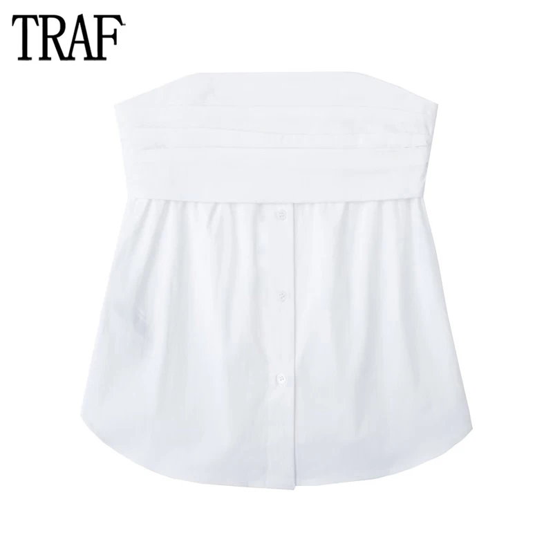 

TRAF White Crop Top Women Ruched Corset Top Female Off Shoulder Bustier Tops Women 2023 Summer Sexy Backless Tube Tops Ladies