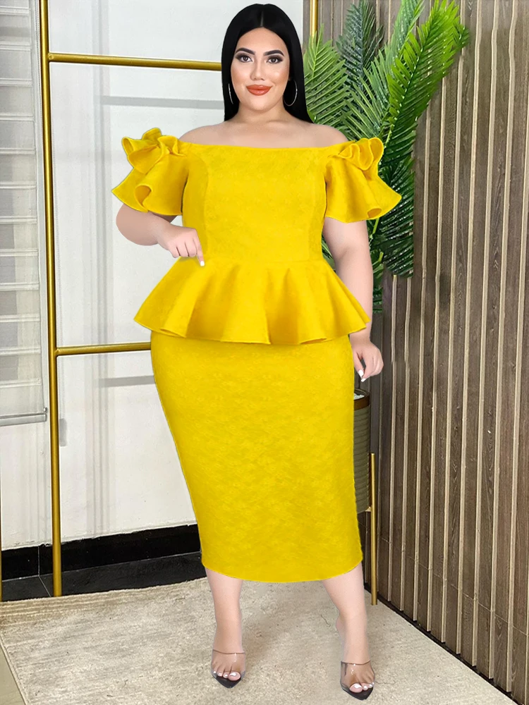 

Платье женское кружевное с открытыми плечами, вечернее коктейльное платье средней длины с баской, наряд для женщин, большие размеры 4XL, на ле...