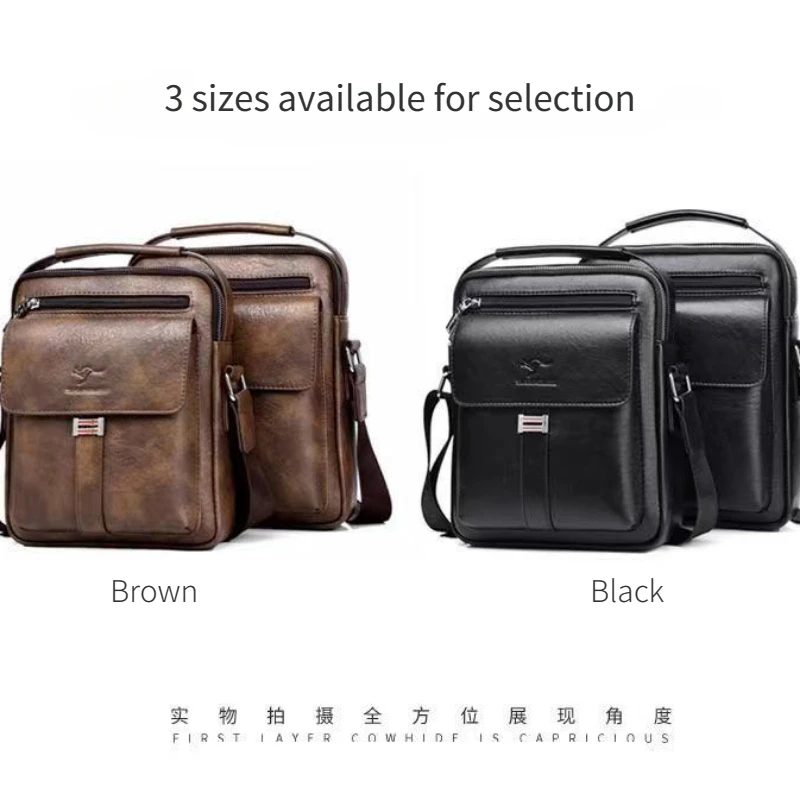 Men's genuine leather shoulder bag 100% cowhide crossbody bag Men's large capacity business crossbody bag Travel leisure handbag
