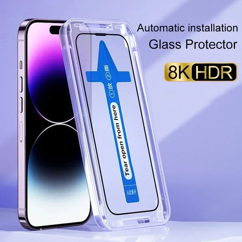 

Высококачественное Закаленное стекло для iPhone 12 13 14 Pro Max, Защитное стекло для экрана 14 Plus, полное покрытие с автоматическим установщиком