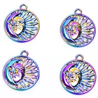 10pcslot steampunk rainbow color sun moon facial features face expression pendant alloy charms for keychain making supplies