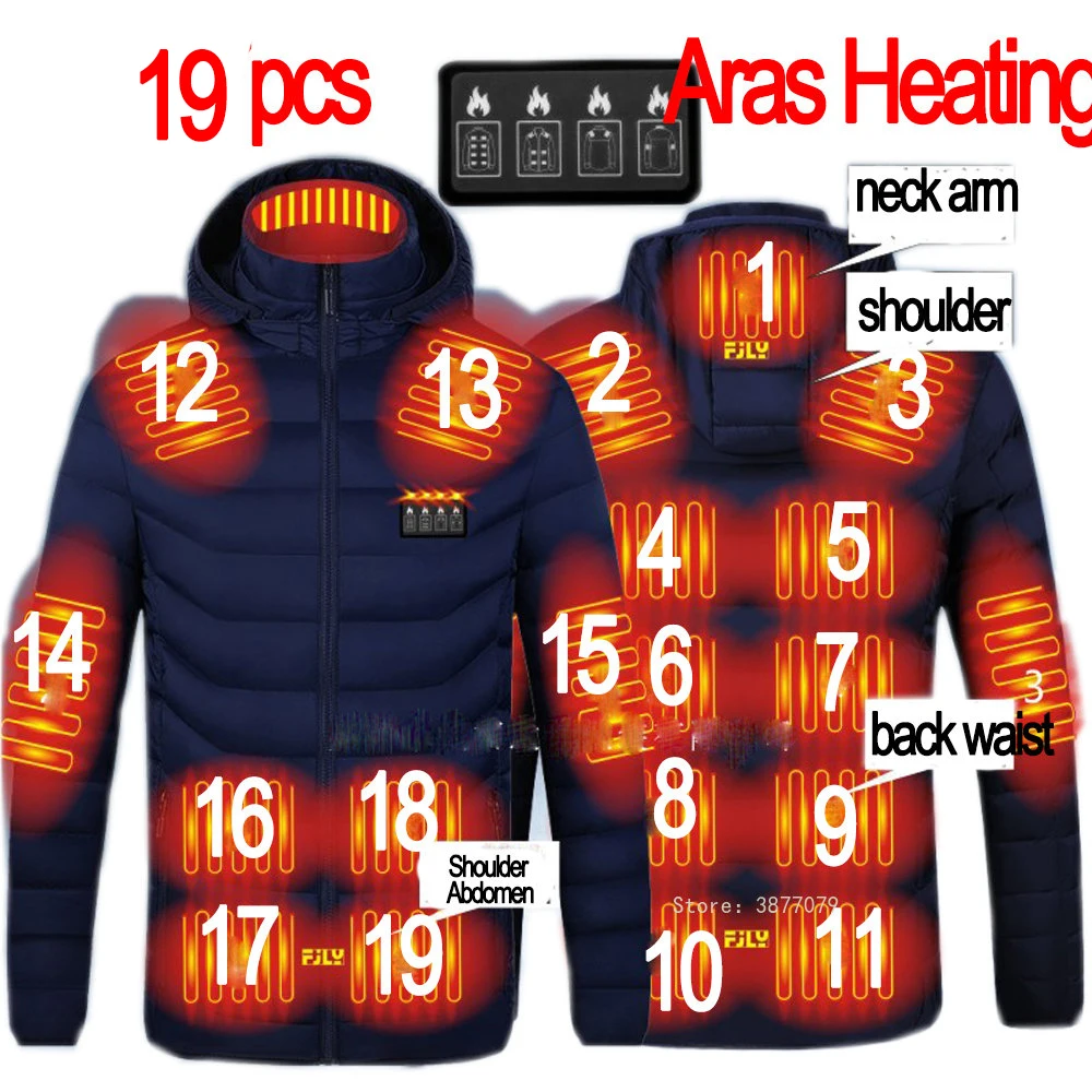 Men 19 Areas Heated Jacket USB Winter Outdoor Electric Heating Jackets Warm Sprots Thermal Coat Clothing Heatable Cotton jacket