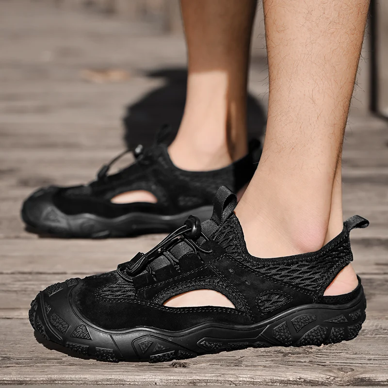 

2023 Летние повседневные спортивные мужские сандалии в повседневном стиле сетчатые дышащие быстросохнущие Классические черные мужские туфл...