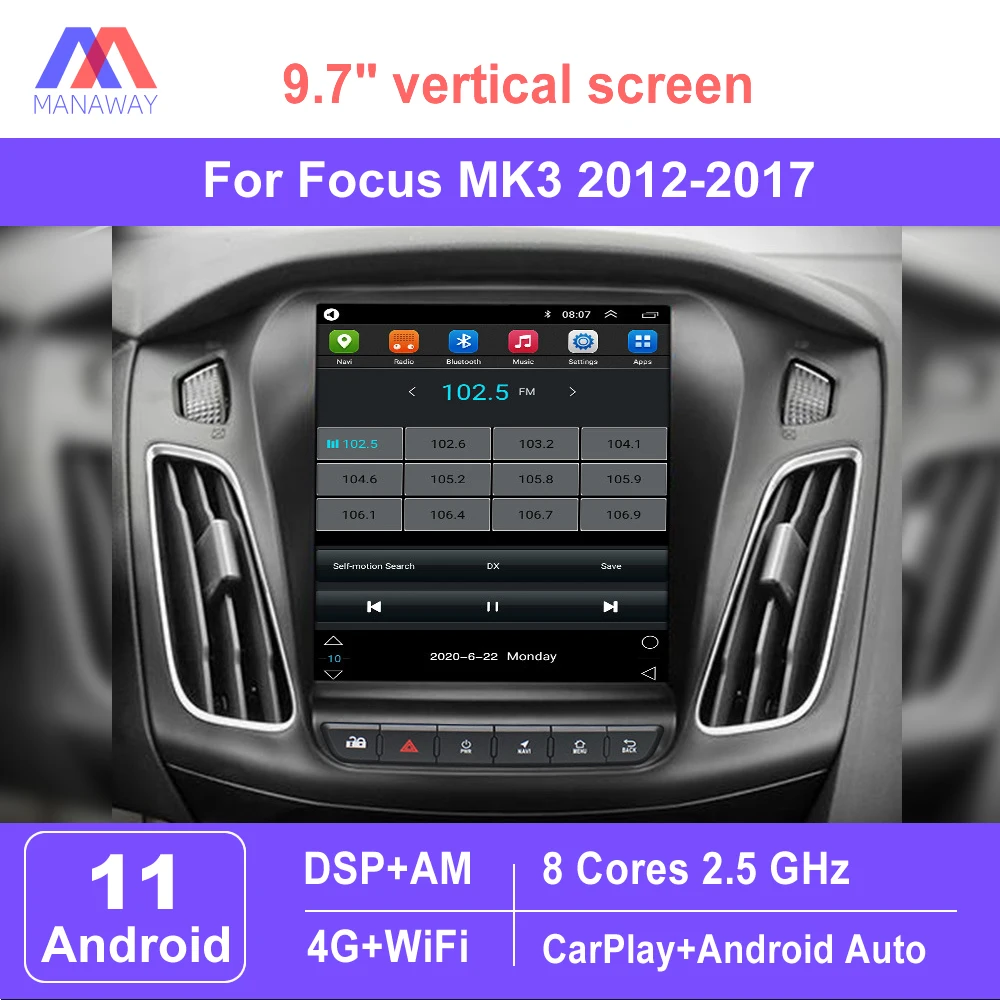 

9.7" Vertical Screen For Ford Focus MK3 2012-2017 Telsa Style CarPlay Car Radio Stereo Multimedia Video Player Navigation GPS