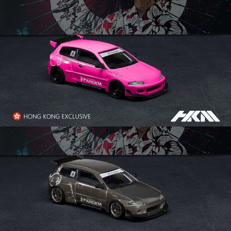 

HKM 1:64 Model Car Civic EG6 Pandem Rocket Bunny Grey Metallic and Baby Pink (Pack with front cover carbon sticker)