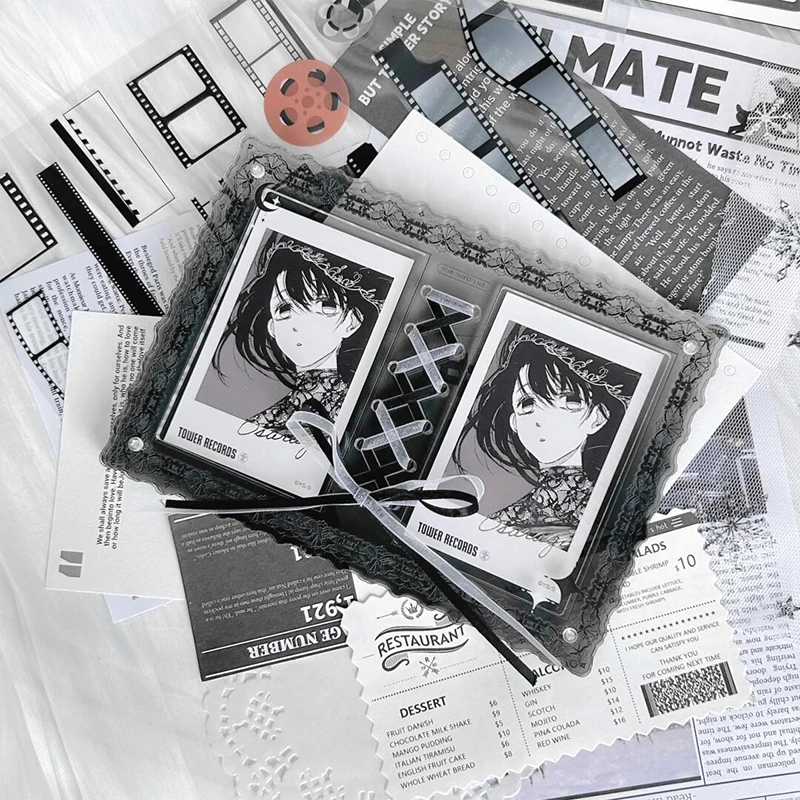 

Японская акриловая фоторамка, держатель для фотокарт, лента с бантом, кружево, подставка для карточек Kpop, защита для фотографий, держатель для игровых карт, настольный компьютер