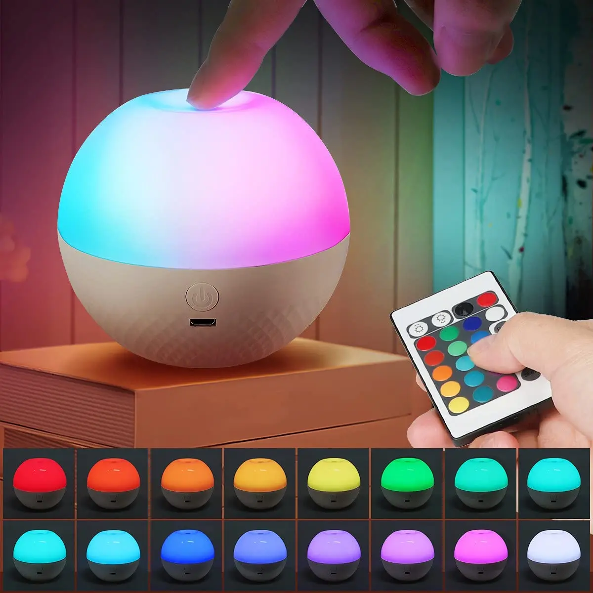 

16 Color Changing Night Light Remote Control Touch Dimmable Lamp Portable Table Bedside Lamps RGB Rechargeable Night Lamp