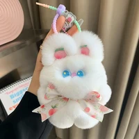 plush keychain cute kawaii keychain real fur rabbit fur pendant plush doll cute schoolbag pendant keychain factory outlet