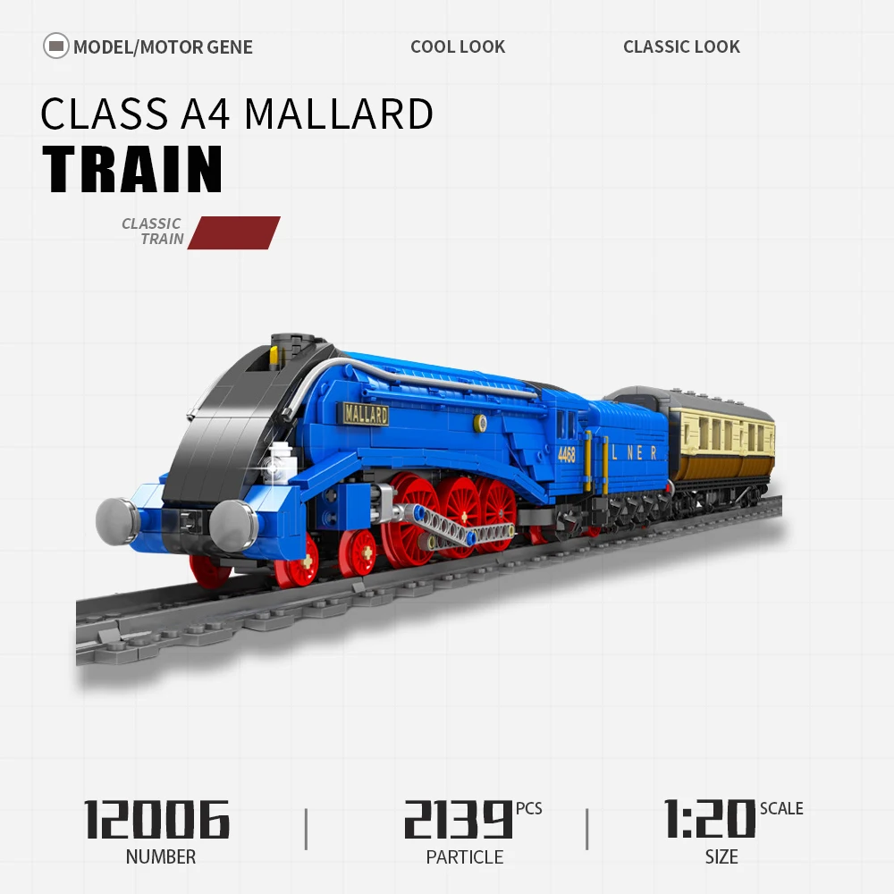 

Mould King High Tech Remotely Control Class A4 Mallard Railway Train Moc Brick Technical Model Buliding Blocks Toy Gift 2139Pcs