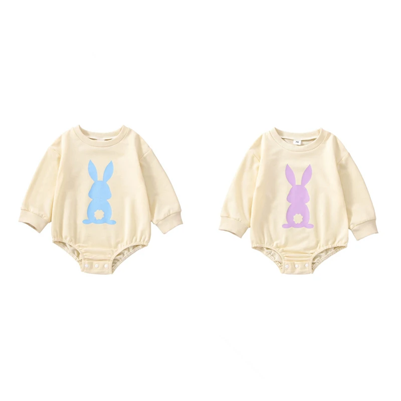 

Easter Baby Clothing Newborn Boys Girl Long Sleeve Round Neck Cartoon Rabbit Print Bodysuit Casual Spring Fall Short Jumpsuit