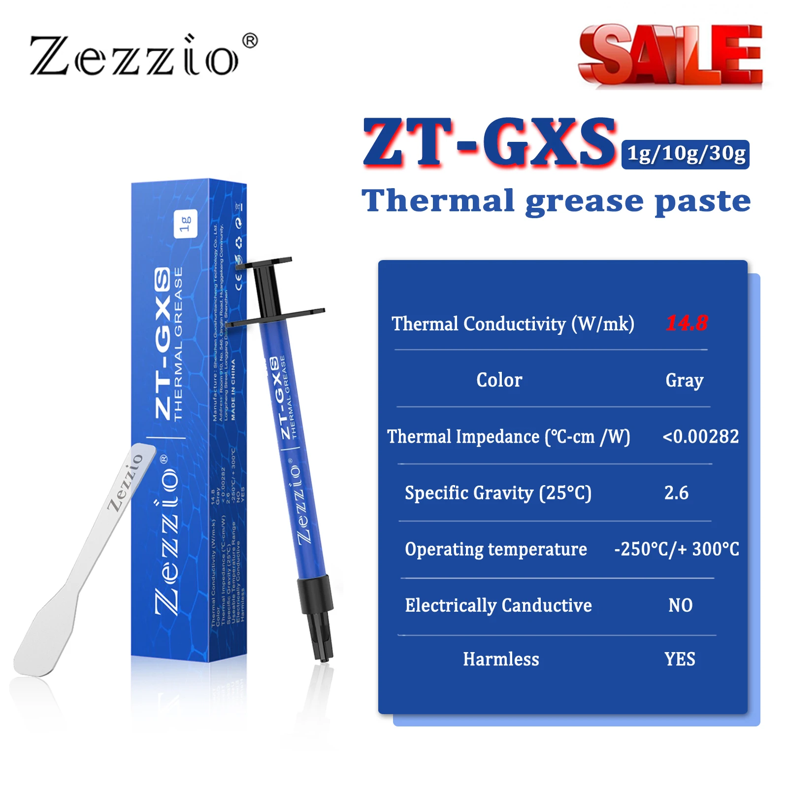Zezzio ZT-GXS Thermal Paste 14.8W/mk Conductive Silicone Grease 1/10/30g Graphics Card Cooling Paste GPU CPU Notebook thermal