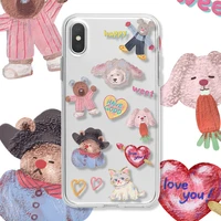 oil painting cute animals phone case for iphone 11 12 13 pro max mini 6 6s 7 8 plus x xr xs max back cover