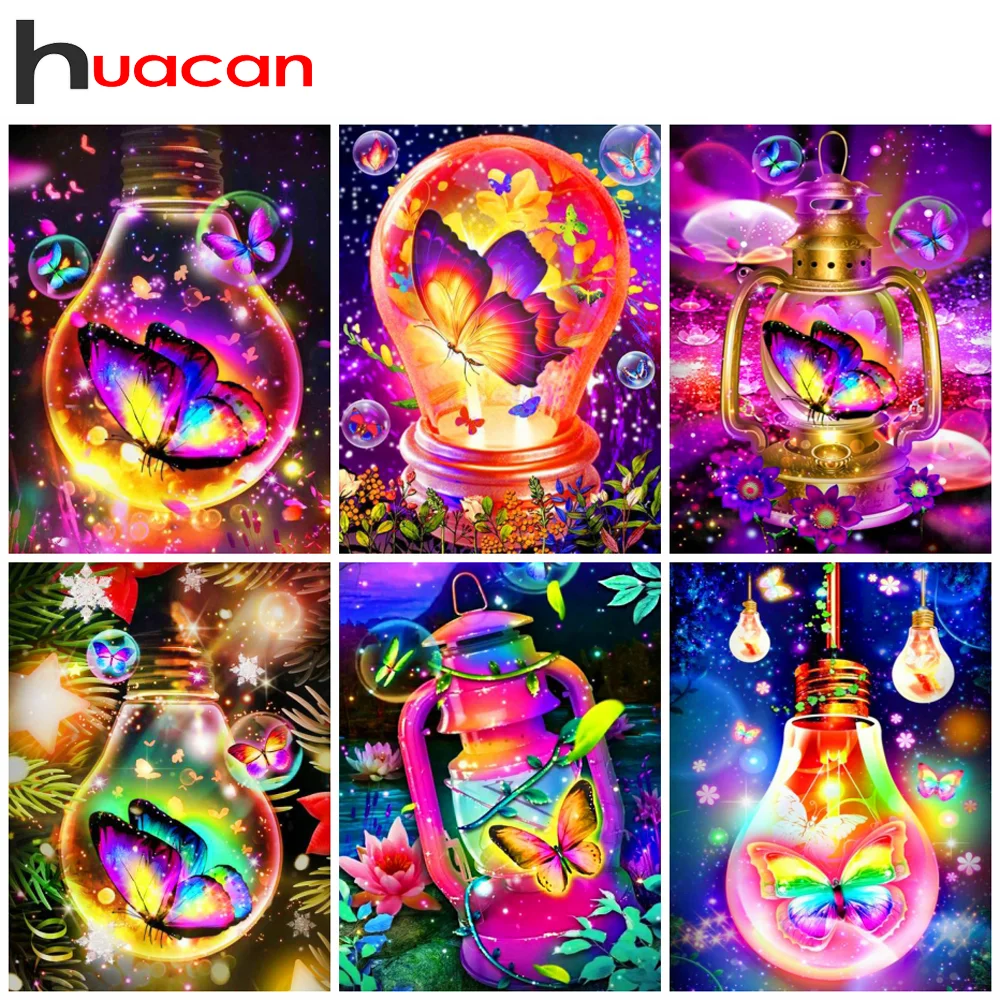 

Набор для алмазной живописи Huacan, Алмазная мозаика с лампочкой и бабочсветильник, 5D полное Вышивание, фэнтези, творческие хобби