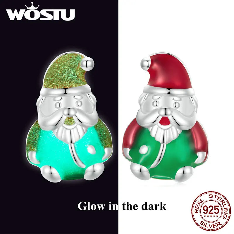 

WOSTU 925 Sterling Silver Luminous Christmas Stud Earrings Lucky Santa Claus Earring For Women Original Fine Jewelry party Gift