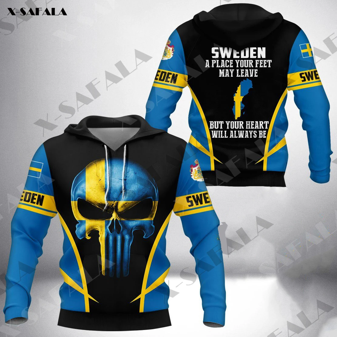 Толстовка мужская с капюшоном свитшот эмблемой шведского флага армейского
