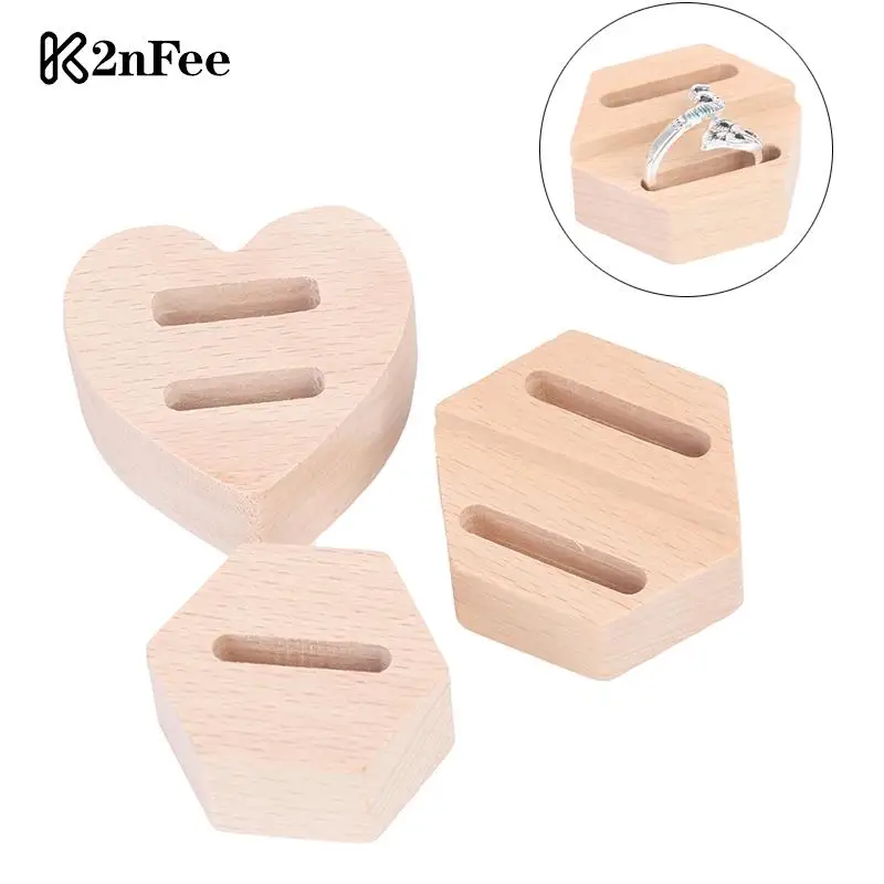 

1PC Hexagon Small Ring Bearer Reusable Rustic Natural Wood Ring Holder Jewelry Accessories Desktop Vintage Elegant Display Stand