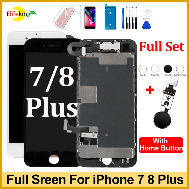 Full LCD For iPhone 7 8 Plus Display Touch Screen Assembly With Home Button Digitizer Pantalla Replacement +Front Camera Repair