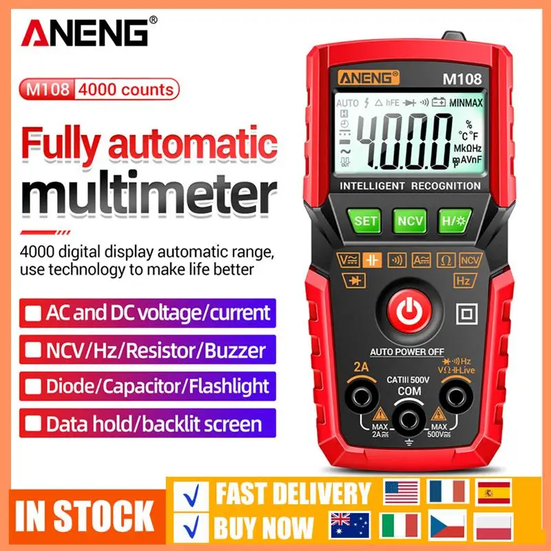 

ANENG M108 Digital Mini Multimeter Tester Profesional Multimetro Auto True RMS Transistor Meter With NCV Data Hold 4000 Counts