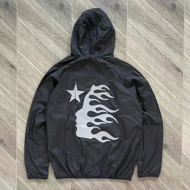 Hellstar Sun Proof Jacket Men Women Classic Flame Logo Print 3M Reflective UV Sun Protetion Jacket Hooded Jacket Real Photo