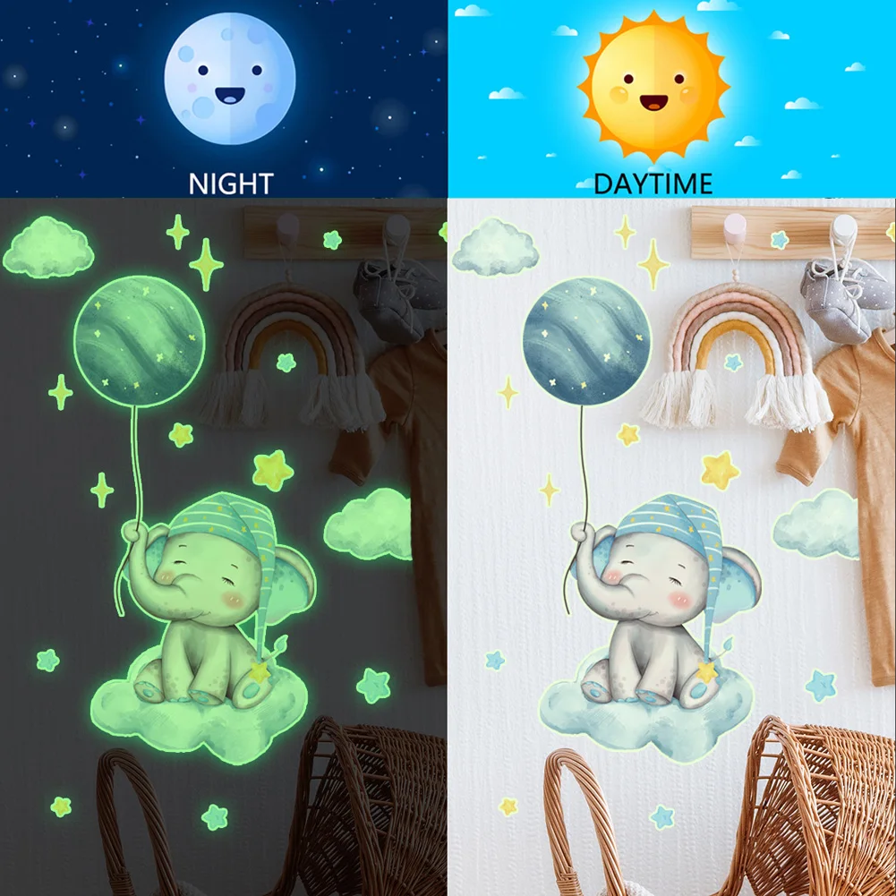 Новый светящийся Маленький слон Луна наклейки на стену для детской комнаты декор
