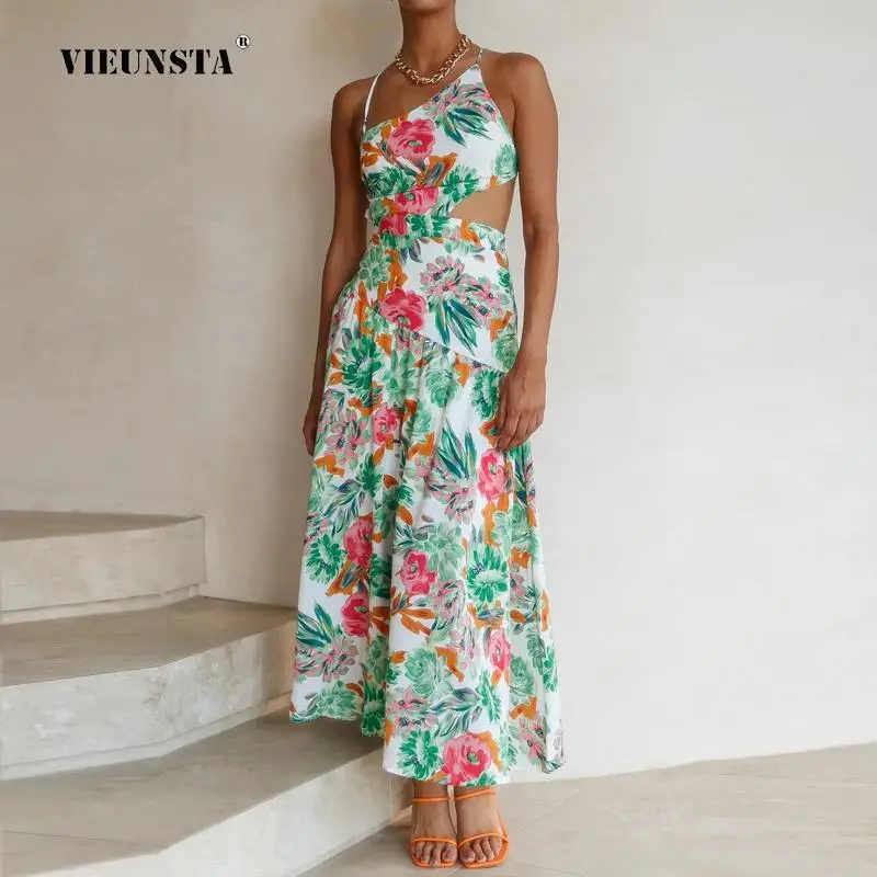 

Модное платье без рукавов с вышивкой, Новое сексуальное летнее платье с открытой спиной и принтом на бретельках, женское облегающее длинное платье с цветочным принтом в стиле ретро