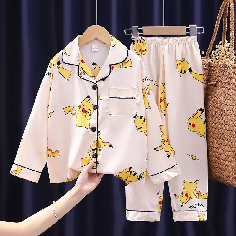 2022 Disney Mickey Mouse Children's Pajamas Set Spring and Autumn Ice Silk Thin Girls Boys Red Natal Year New Year Home Clothes