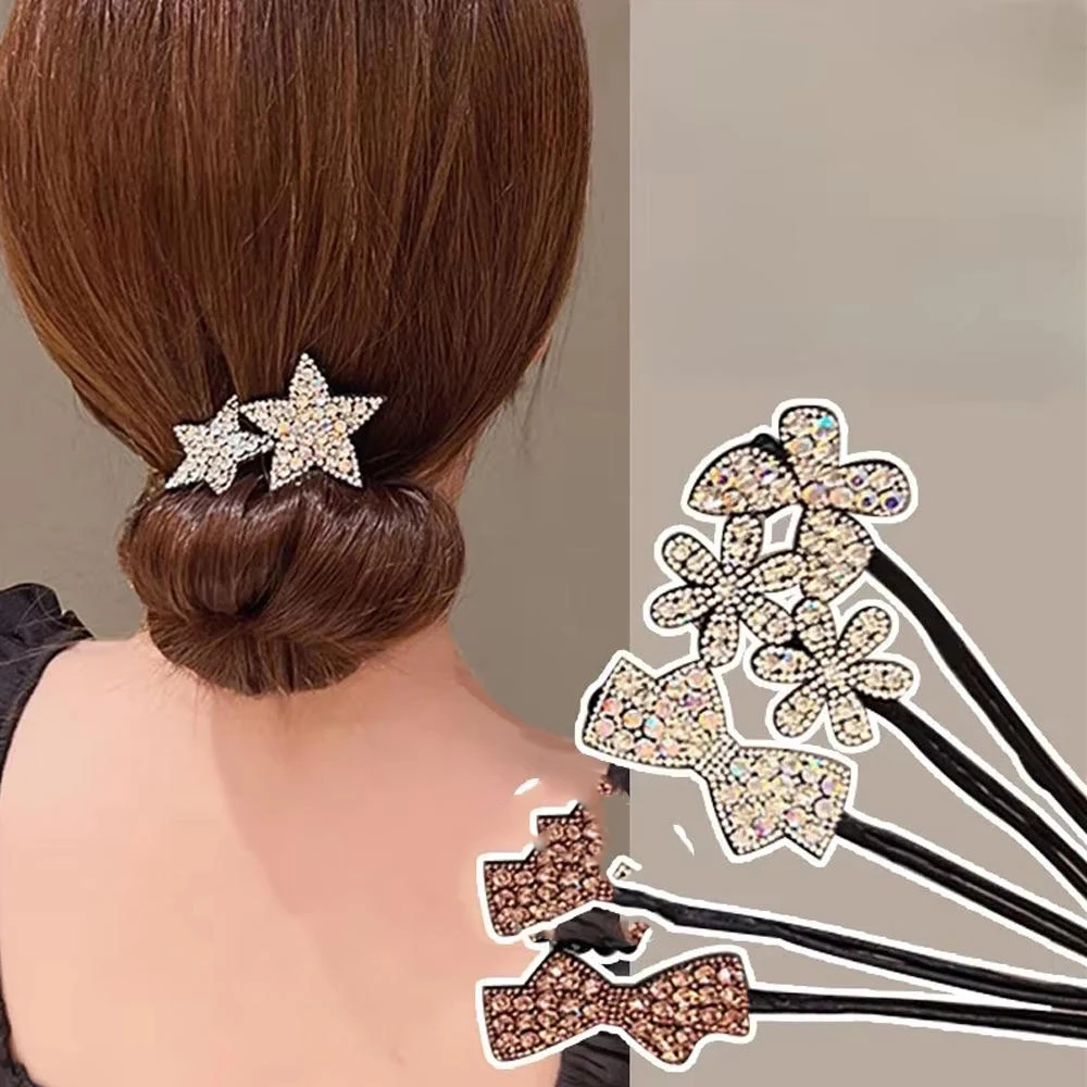 Заколка для волос со стразами и цветком волшебная булочка бигуди инструменты