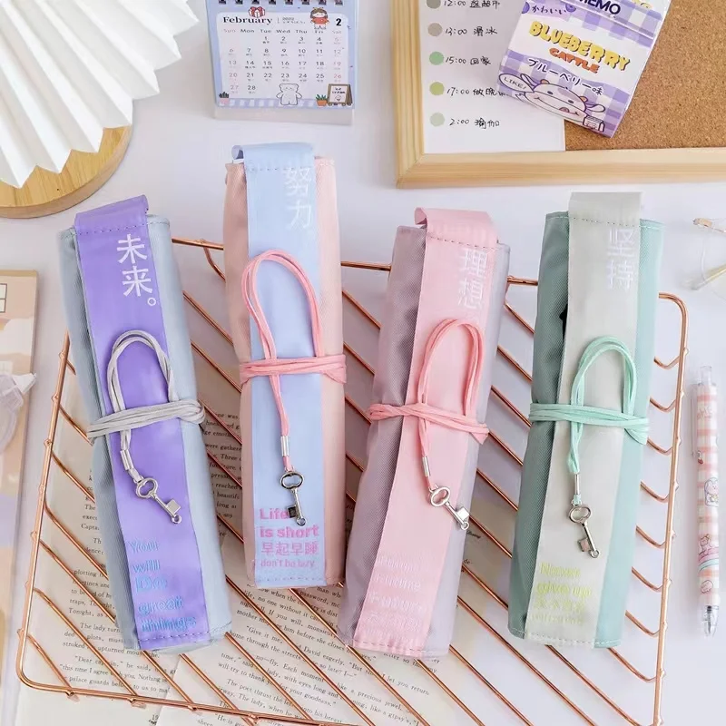 

Korean Simple Large-capacity Creative Stationery Box Girls Girl Heart Cute High Value Pencil Bag Roll Pencil Bag Pen Curtain