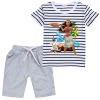 2022 anime cute moana clothes kids summer clothing baby boy short sleeve striped tshirts shorts 2pcs set toddler girls outfits