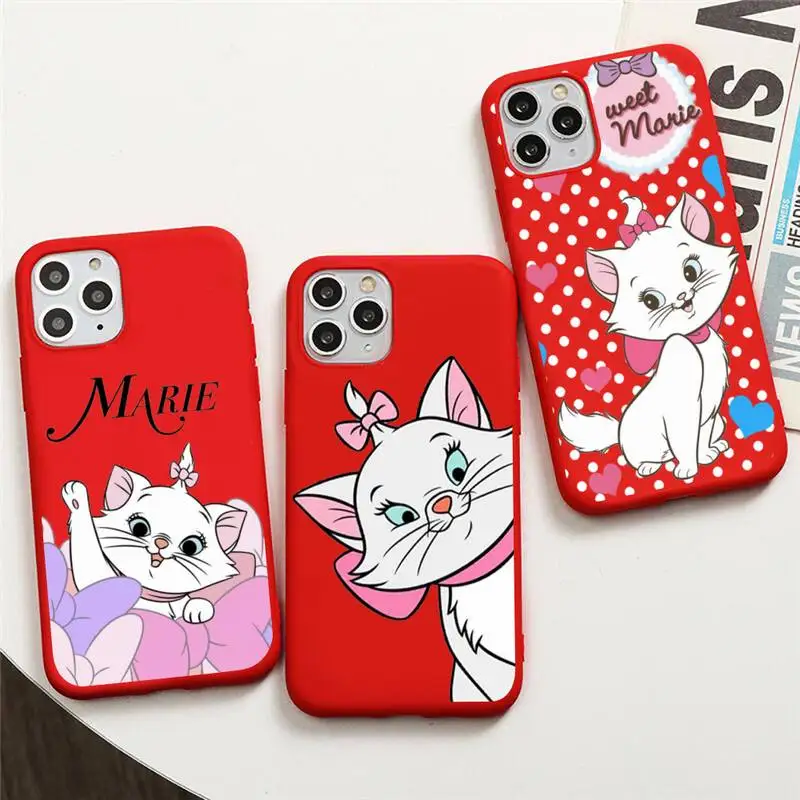 

Disney Funny Marie Cat Phone Case For iphone 13 12 11 Pro Max Mini XS 8 7 6 6S Plus X SE 2020 XR Red Cover