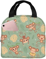 wild cute animals monkey on tree durable insulated lunch bag for women men kids lunch box tote zippers bag for office school