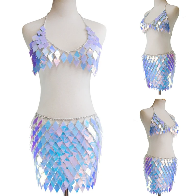 Женский многослойный бюстгальтер-цепочка с блестящими стразами и блестками -