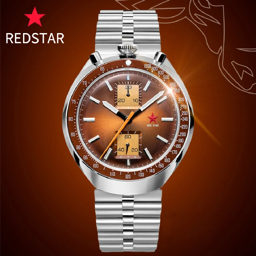 

42mm RED STAR 21 Zuan 1963 Seagull Chronograph Watch ST19 Movement 3D Bubble Glass Luminous Mechanical Watches With Swan-Neck
