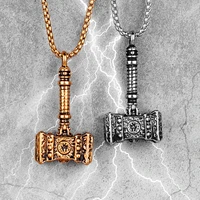 thors hammer mens long necklaces pendants chain punk hip hop for boy male stainless steel jewelry creativity gift wholesale