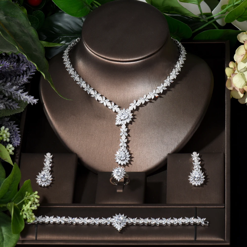 Fashion Charms Water Drop 4PCS Bridal Jewelry Sets for Women Wedding Cubic Zirconia Dubai Indian jewelry Set bijoux femme S-006
