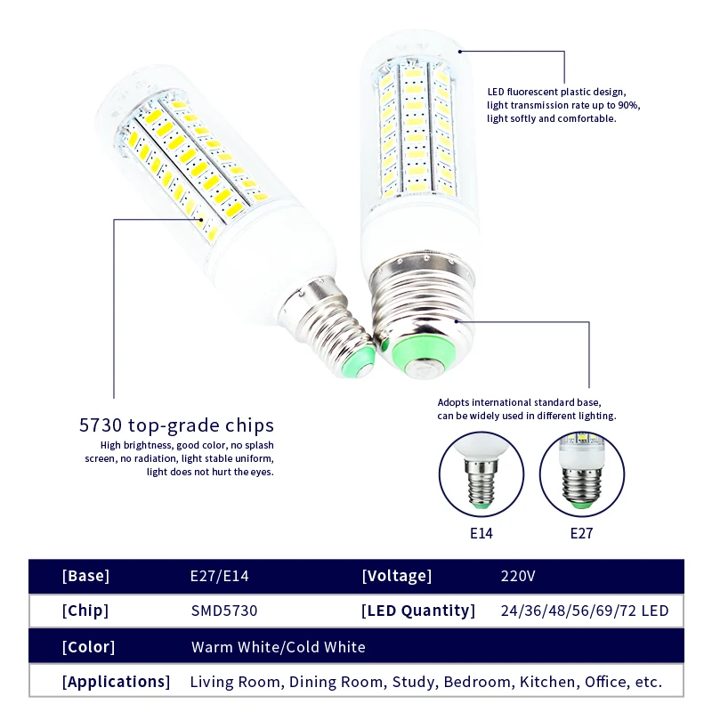 Светодиодсветодиодный лампа-Кукуруза E27 E14 24 36 48 56 69 72 LED s SMD 5730 220V светодиодная