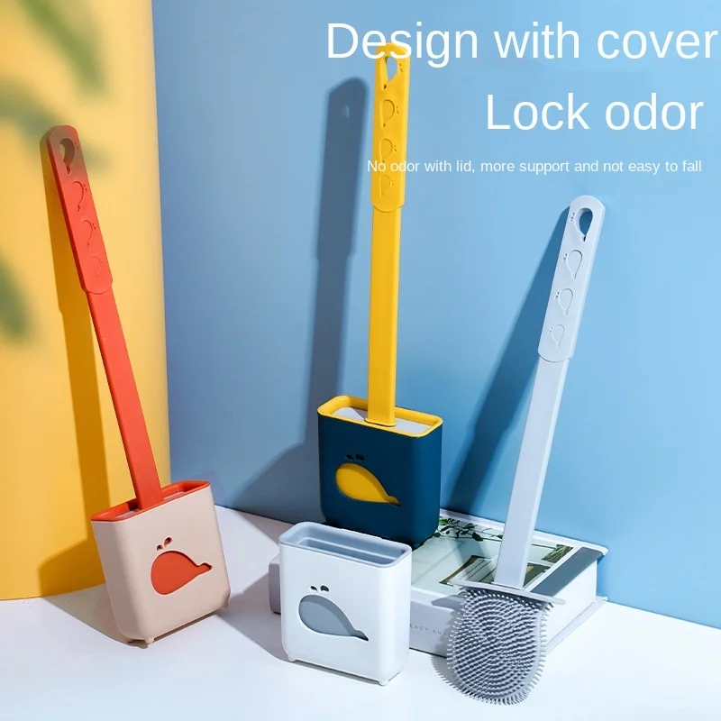 

Silicone Wc Toilet Brush Flat Head Soft Bristles Cleaning Brushes with Quick Drying Bracket Bathroom Gap Cleaning Accessories
