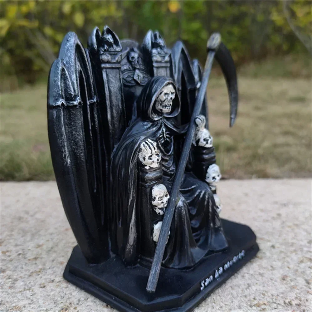 Фото Статуя смерти Soul Seizing Fallen Angel Undead Череп Серп Жнец Скульптура Ремесла Темные ритуальные украшения Черный халат Статуэтка Бога №3
