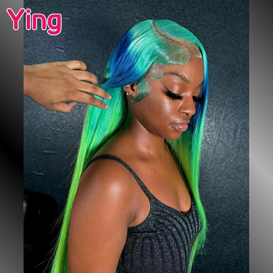 Женский парик из натуральных волос Ying 12A Omber прямых человеческих зеленого и