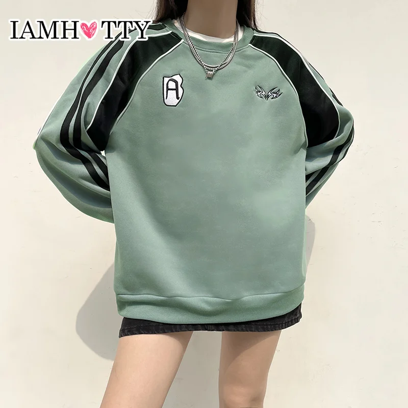 

IAMHOTTY Y2K Contrast Color Patchwork Loose Pullovers Women Autumn Harajuku Oversized Sweatshirts Preppy Style Jumpers Casual