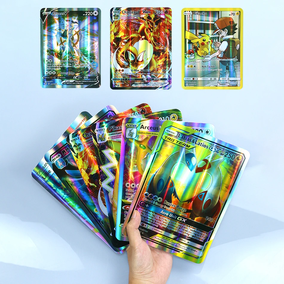 

30pcs 21*15cm Pokemon Hobbies Shiny Rainbow English Big Oversized Collection Card Arceus Pikachu Charizard Vmax Holiday Gift