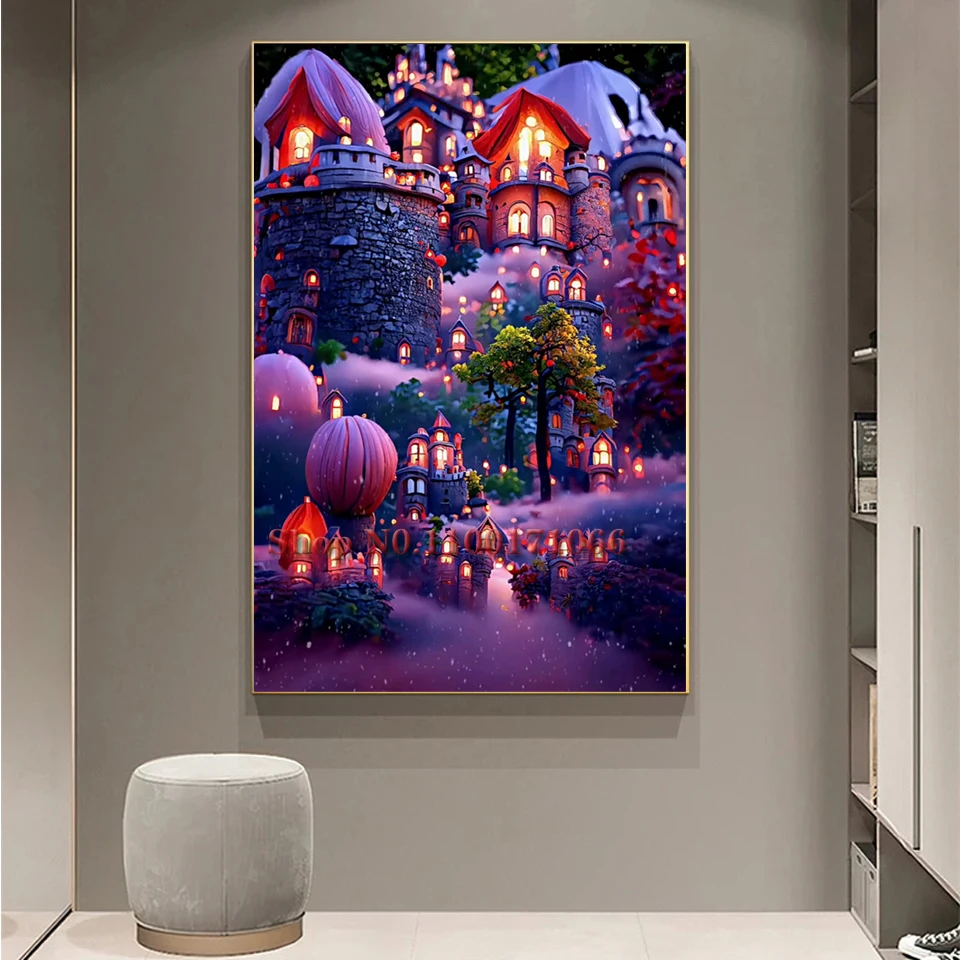 Алмазная 5d картина вышивка крестиком в виде тыквы фонаря замка пейзажа мозаика
