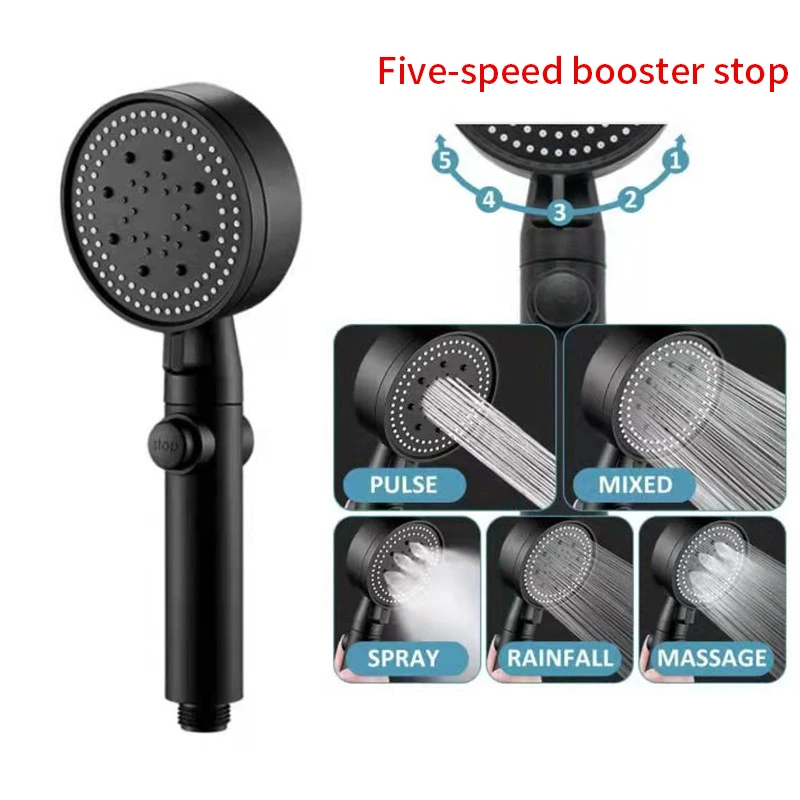 

Shower Head 5 Mode Water Saving Adjustable High Pressure Shower W Handle One-key Stop Rainfall Eco Shower Bathroom Accessories