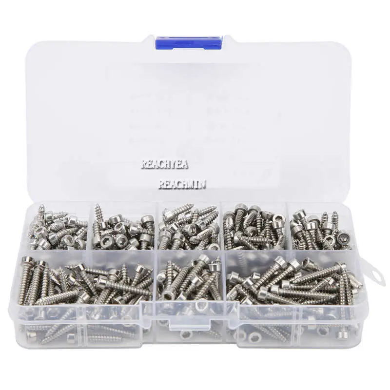 

360Pcs M3x6/8/10/12/14/16/18/20 Cup Head Self-Tapping Screw Stainless Steel Cylinder Head Hex Socket Screw