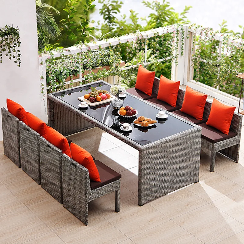 

Outdoor table combination rattan courtyard waterproof balcony sunscreen cafe simple modern rattan chair five piece set