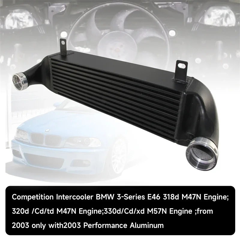 

Алюминиевый интеркулер для соревнований, подходит для BMW E46 318d M47N 320d/Cd/td M47N 330d/Cd/xd M57N 2003, серебристый/черный