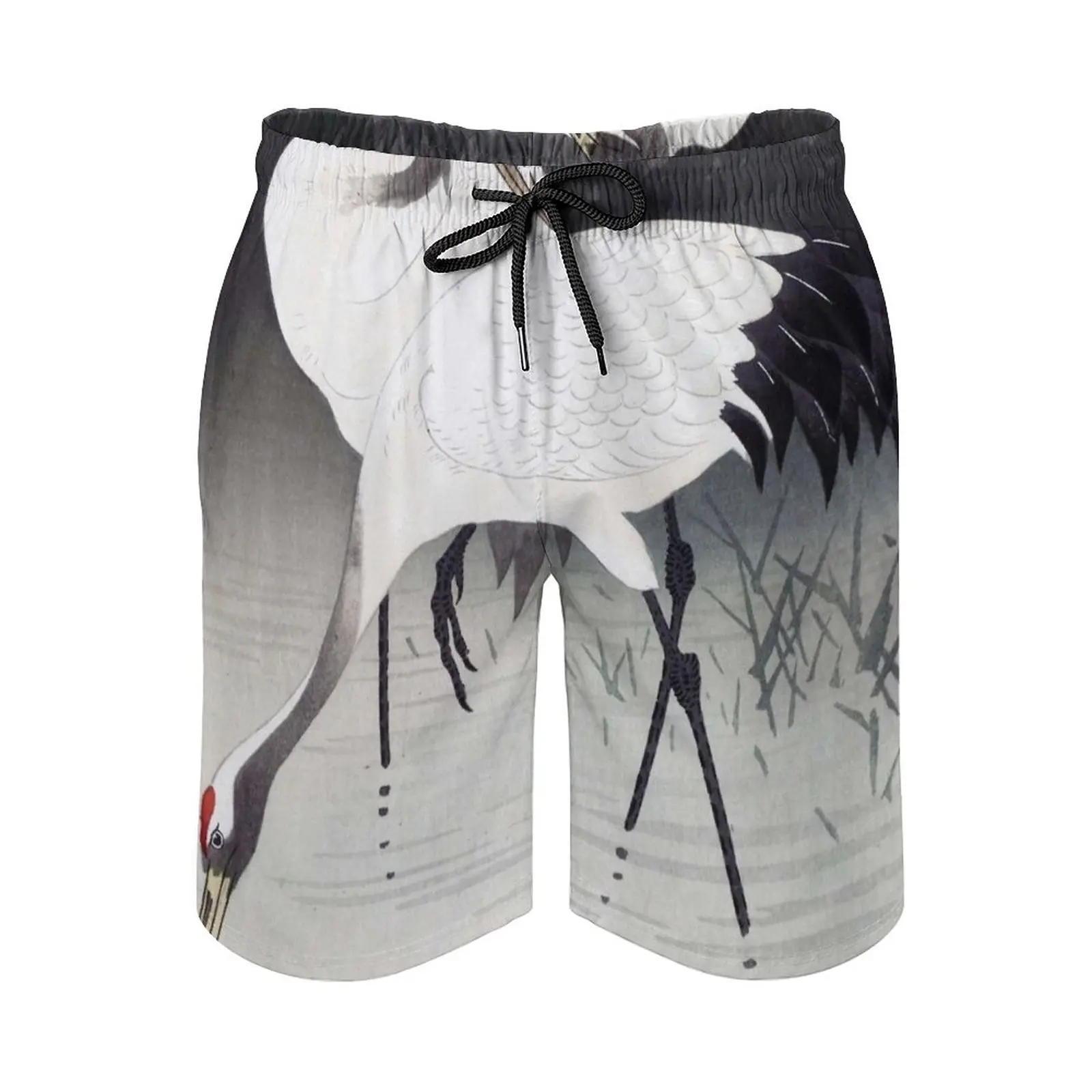 

Vintage Japanese Cranes Birds Art Men's Swim Trunks Sports Shorts Beach Trunks Surfing Pockets And Mesh Lining Cranes Kohara