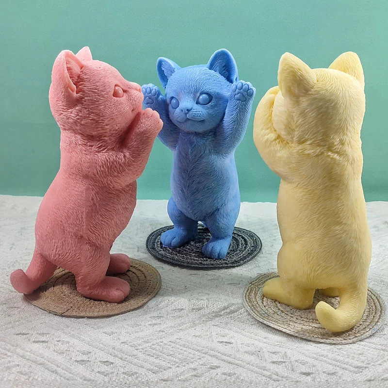 Симпатичные силиконовые формы для свечей с изображением кота 3D большой размер