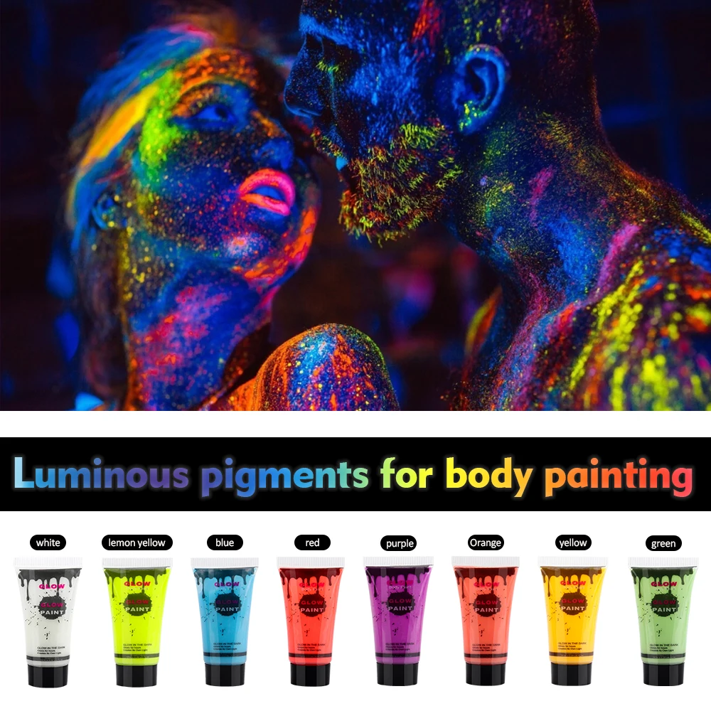 8 Colors 10ml/pc Face Body Art Paint UV Glow face color in night bar Halloween Party Beauty Makeup  body paint kit wholesale